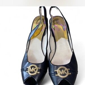 Michael Kors Black Wedges with Gold Logo